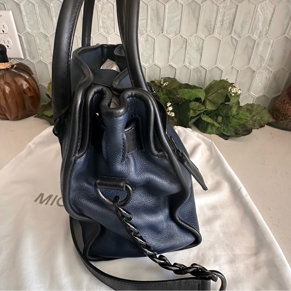 Michael Kors Navy & Black Leather Satchel With Chain Strap And Dust Bag - Picture 10 of 13